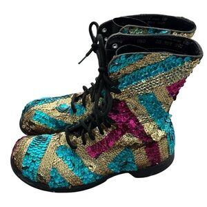 Corcoran‎ Military Boots Size 8.5 D Custom Made DIY Sequined Lace Up Boots